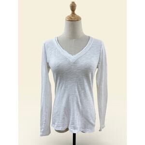 INC International Concepts White Slub Long Sleeved Layered Trim V Neck, Size M